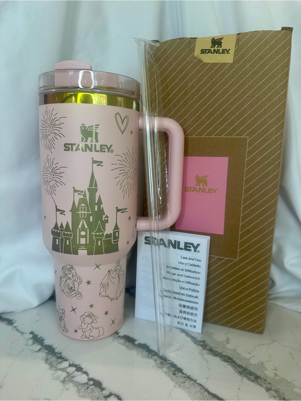 Pink Disney Castle Stanley Style 40oz. Tumbler Iridescent Rim NIB